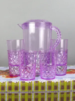 03 Plastic Novel Jug with 6 Glass Set of 7 Purple