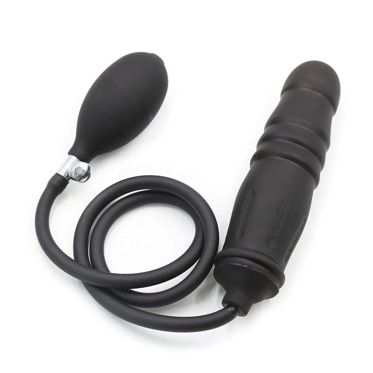 1820MQ      Inflatable Ribbed Black Rubber Dildo - MEGA Deal