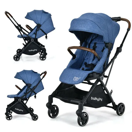 2-in-1 Convertible Aluminum Baby Stroller With Adjustable Canopy-Blue