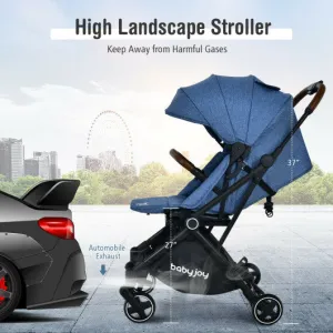 2-in-1 Convertible Aluminum Baby Stroller With Adjustable Canopy-Blue