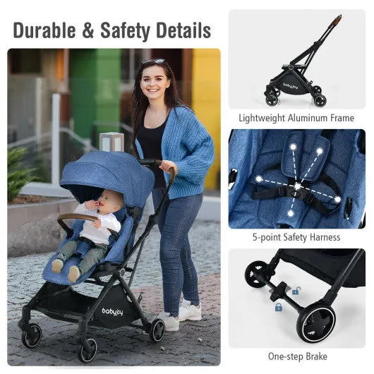 2-in-1 Convertible Aluminum Baby Stroller With Adjustable Canopy-Blue