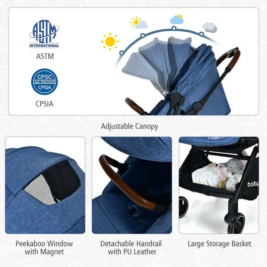 2-in-1 Convertible Aluminum Baby Stroller With Adjustable Canopy-Blue