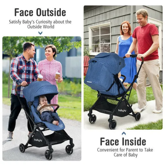 2-in-1 Convertible Aluminum Baby Stroller With Adjustable Canopy-Blue