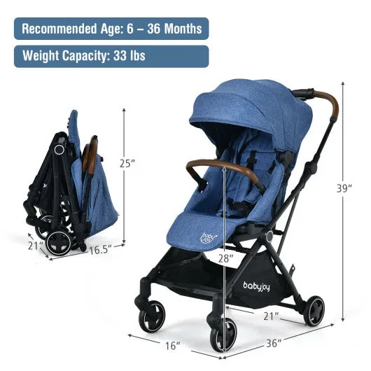 2-in-1 Convertible Aluminum Baby Stroller With Adjustable Canopy-Blue