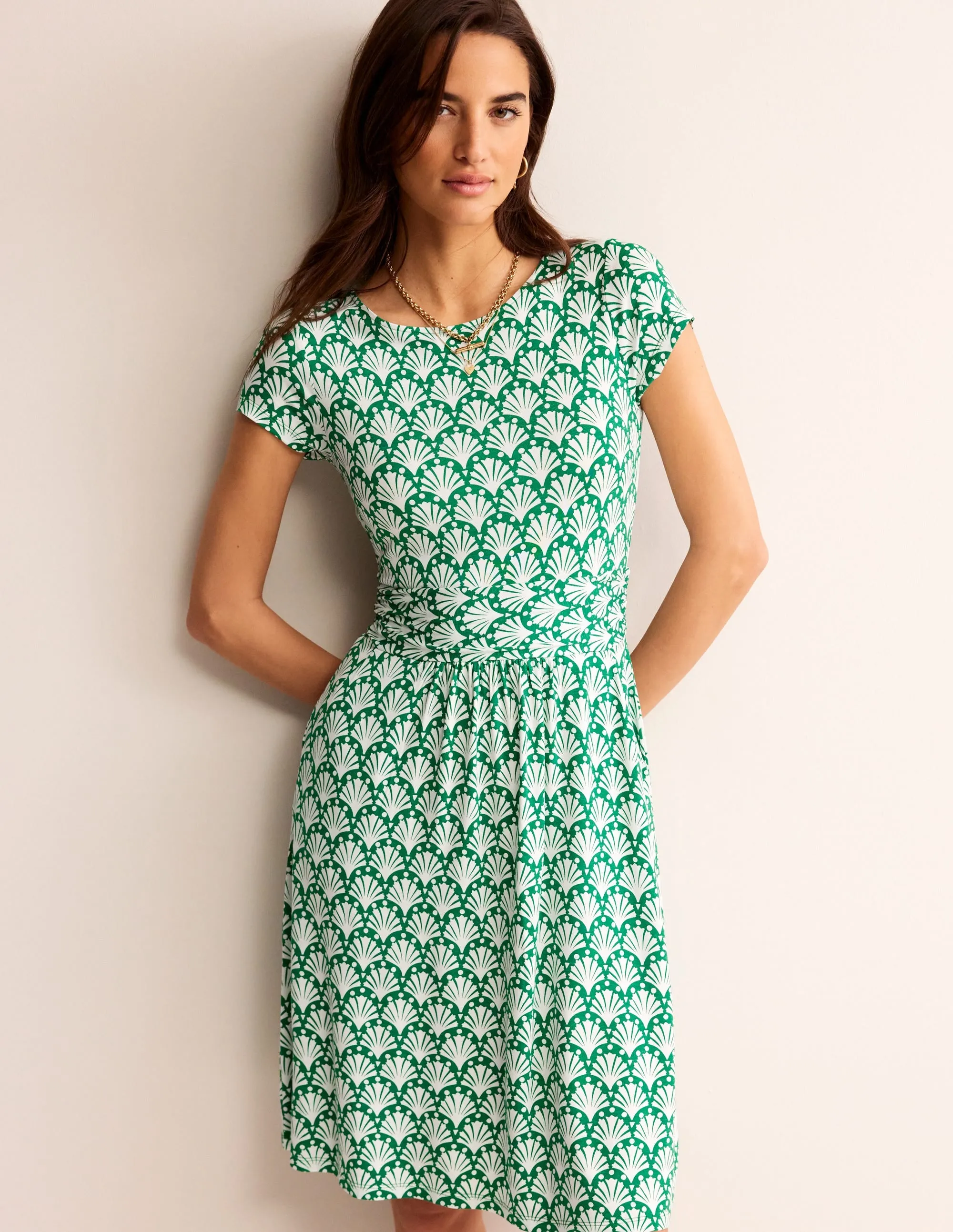 Amelie Jersey Dress-Green Tambourine, Shells