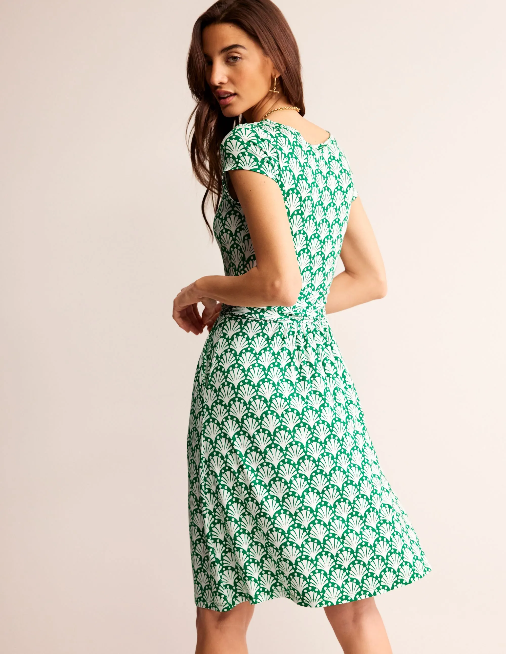 Amelie Jersey Dress-Green Tambourine, Shells