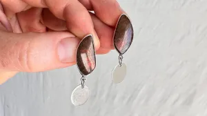 Ammonite & Sterling Silver Drop Earrings. 1323