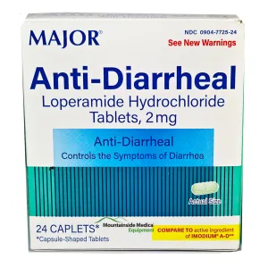 Anti-Diarrheal Relief Tablets 2 mg (Loperamide Hydrochloride) by Major Labs 24 Count