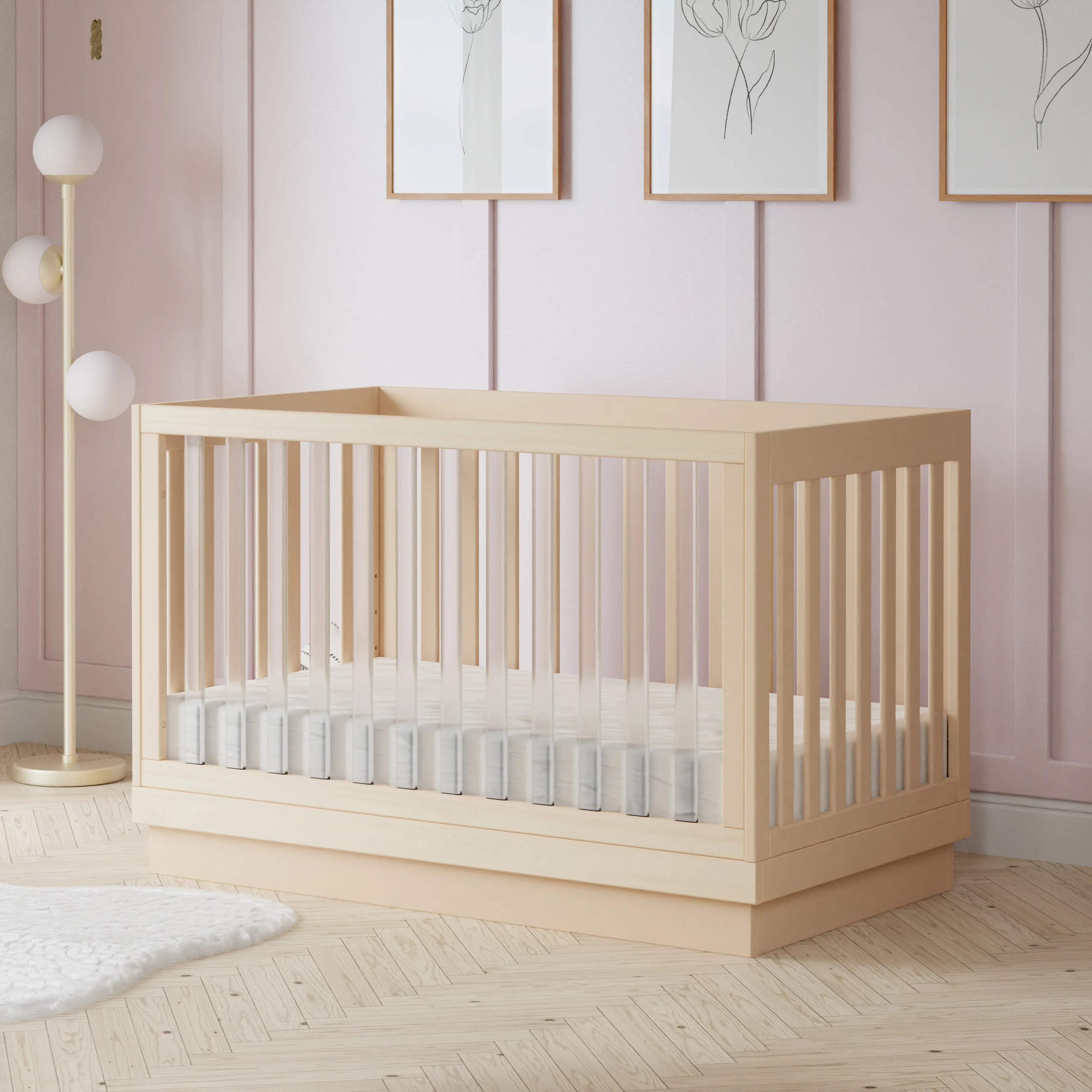 Babyletto Harlow Acrylic 3-in-1 Convertible Crib with Toddler Bed Conversion Kit