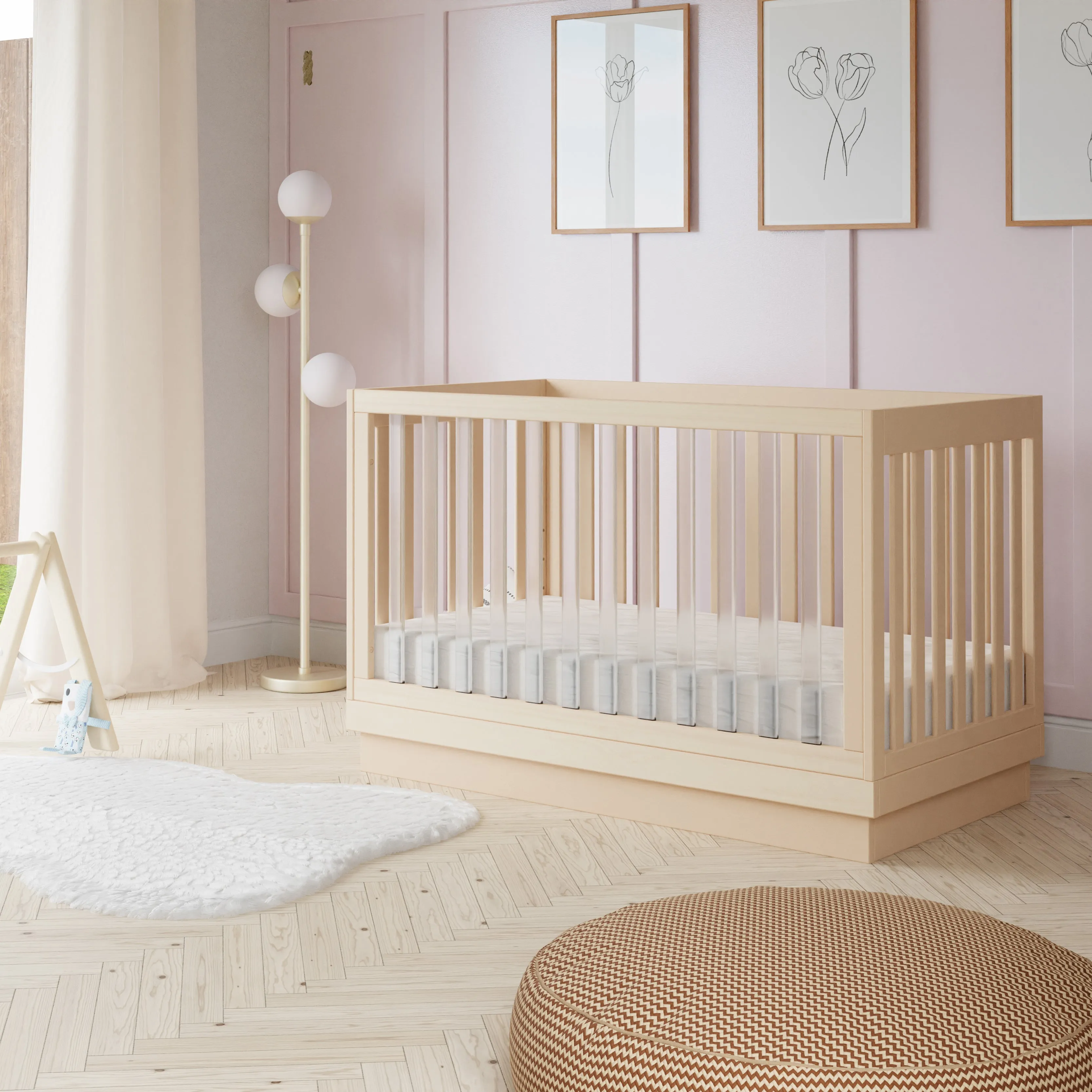 Babyletto Harlow Acrylic 3-in-1 Convertible Crib with Toddler Bed Conversion Kit