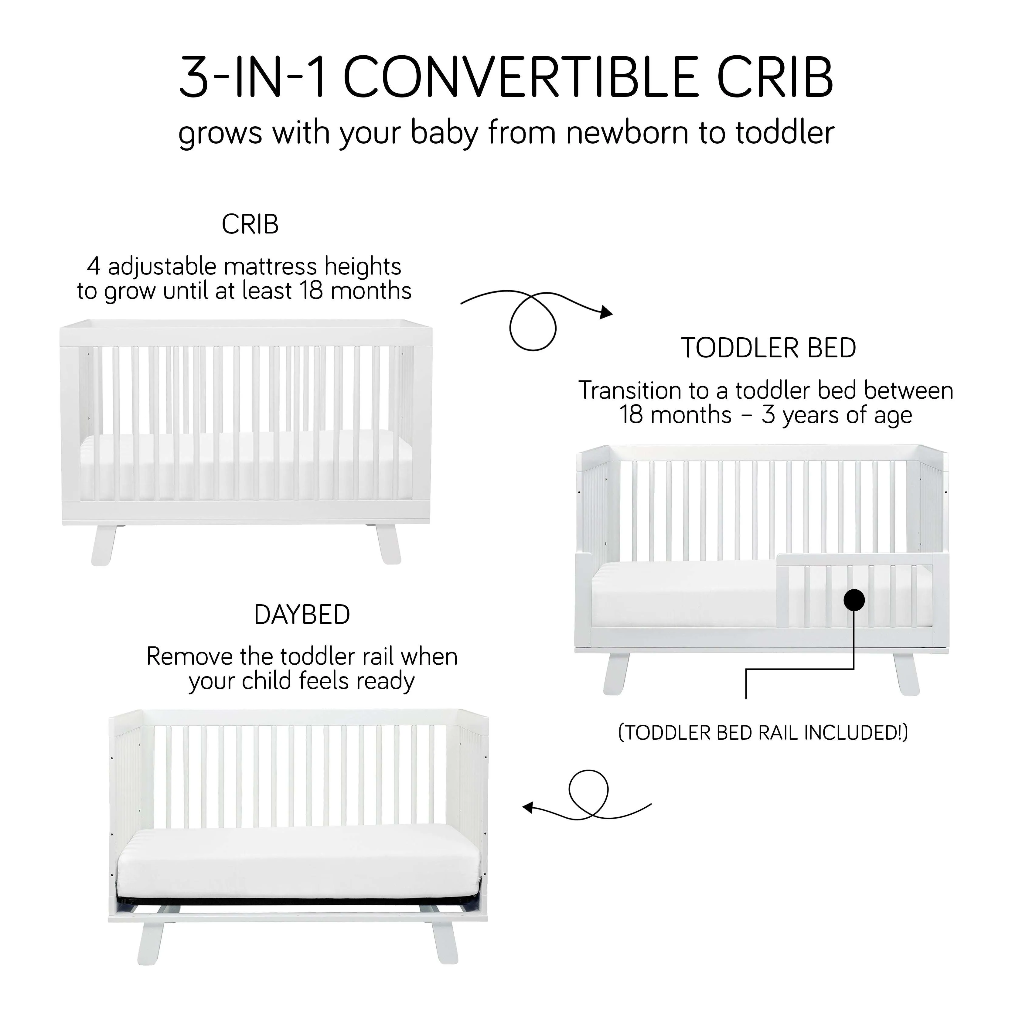 Babyletto Hudson 3-in-1 Convertible Crib with Toddler Bed Conversion Kit