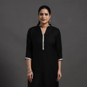 Black - Mahnoor Plain Handwoven Merino Woolen Kurta