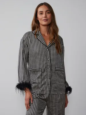 Houndstooth Feather Trim Pajama Top