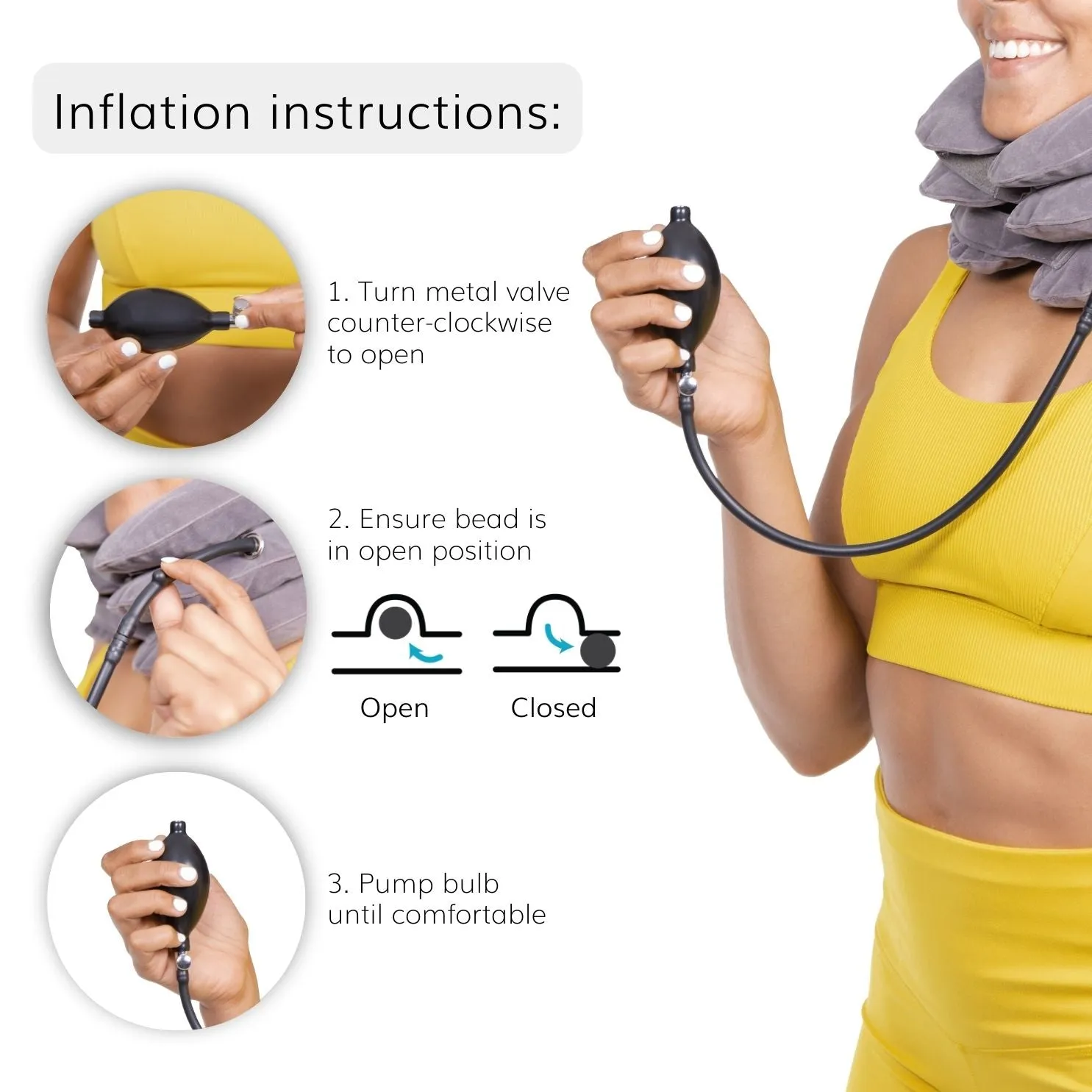 Inflatable Neck Traction Device - Soft Cervical Stretcher Pillow with Pump for At-Home Decompression