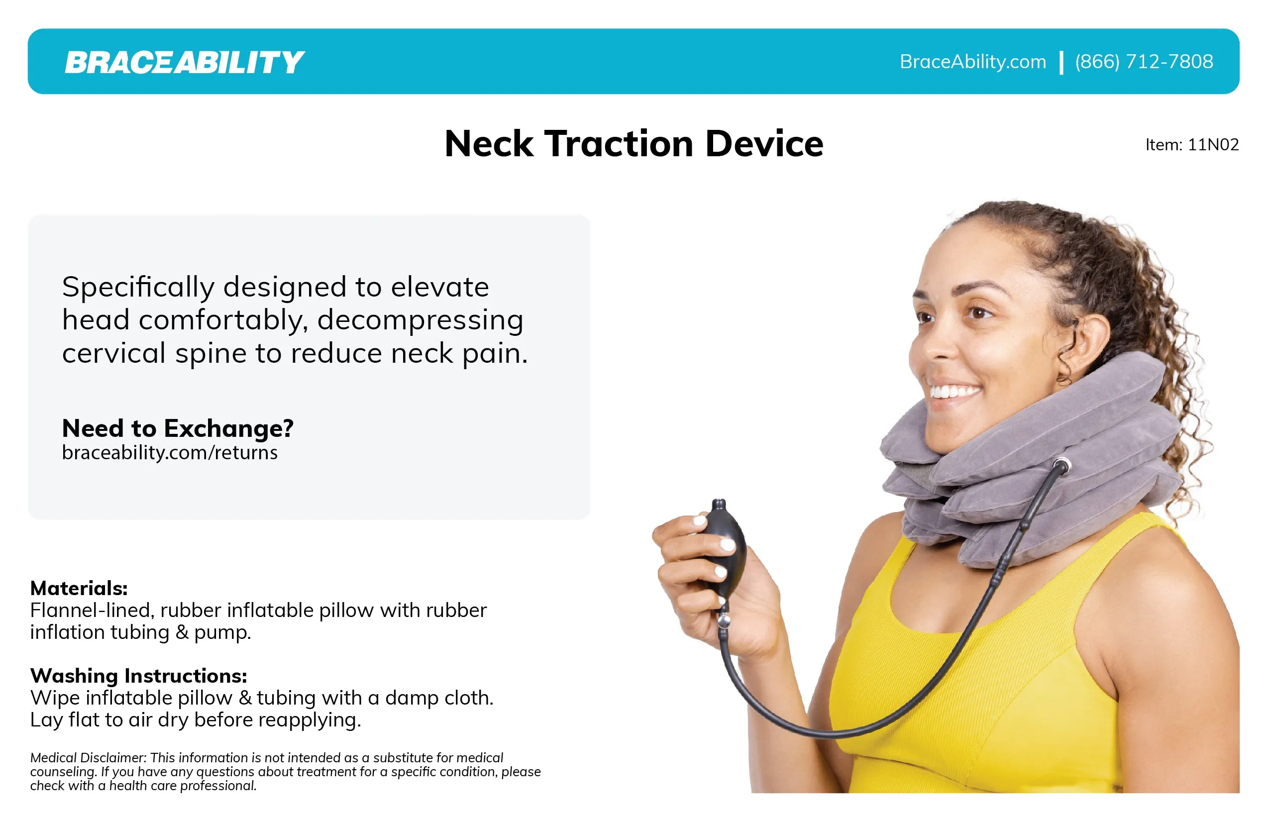 Inflatable Neck Traction Device - Soft Cervical Stretcher Pillow with Pump for At-Home Decompression