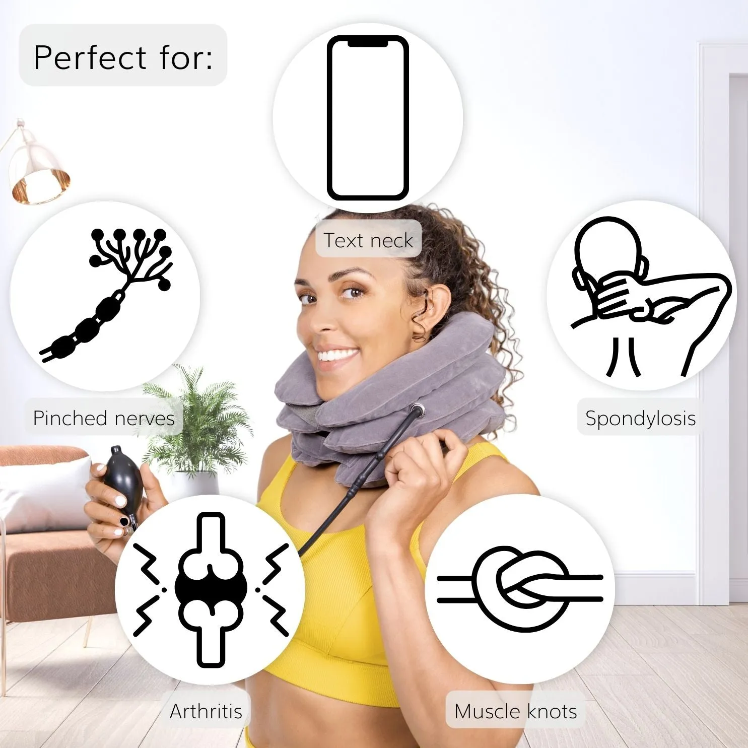 Inflatable Neck Traction Device - Soft Cervical Stretcher Pillow with Pump for At-Home Decompression