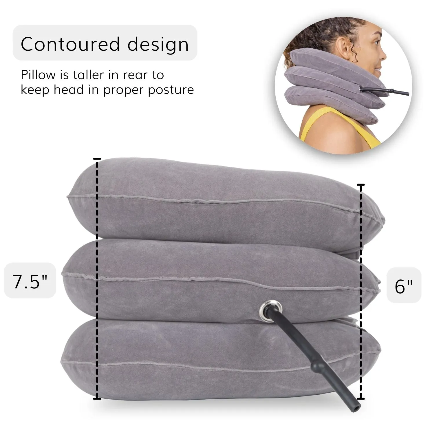 Inflatable Neck Traction Device - Soft Cervical Stretcher Pillow with Pump for At-Home Decompression