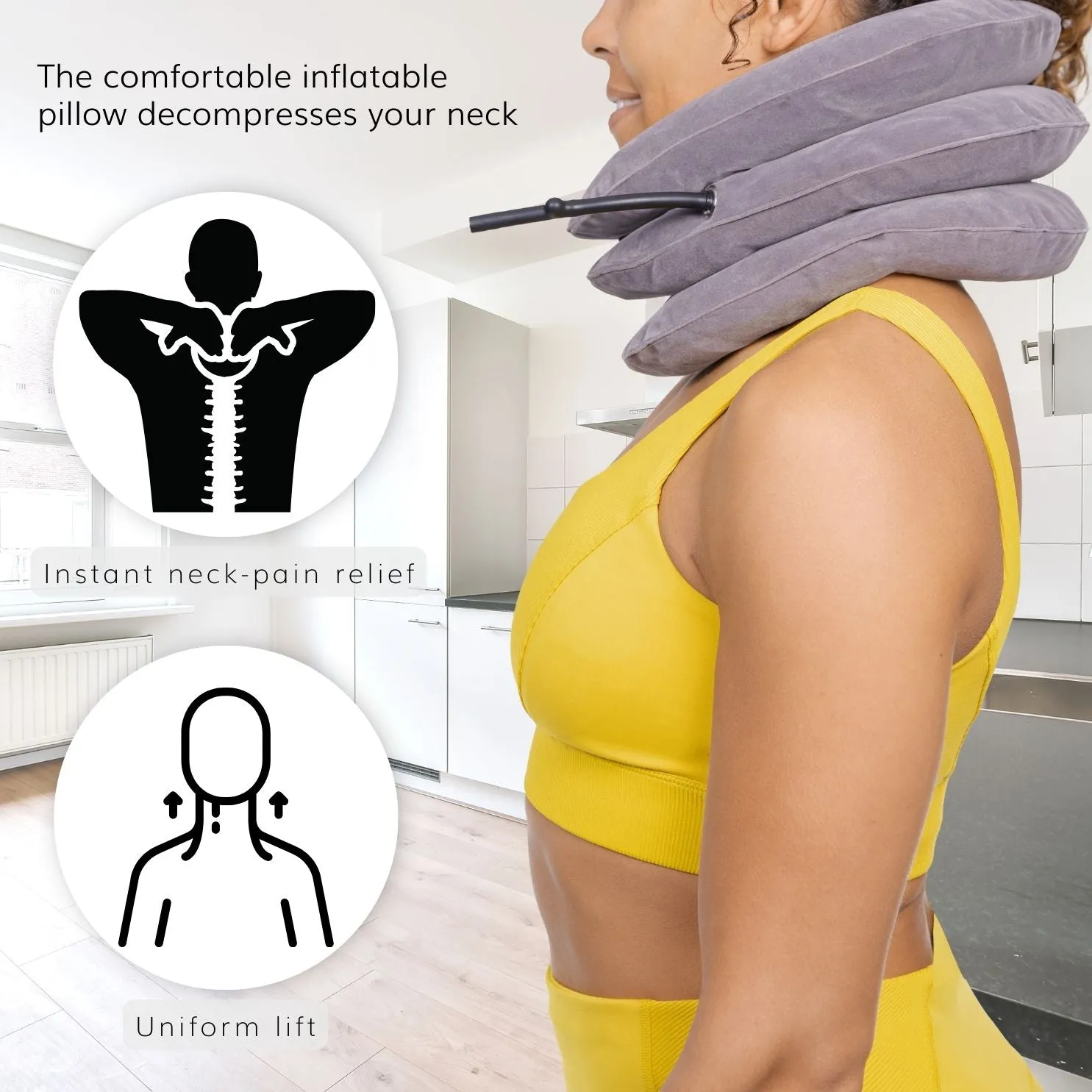 Inflatable Neck Traction Device - Soft Cervical Stretcher Pillow with Pump for At-Home Decompression