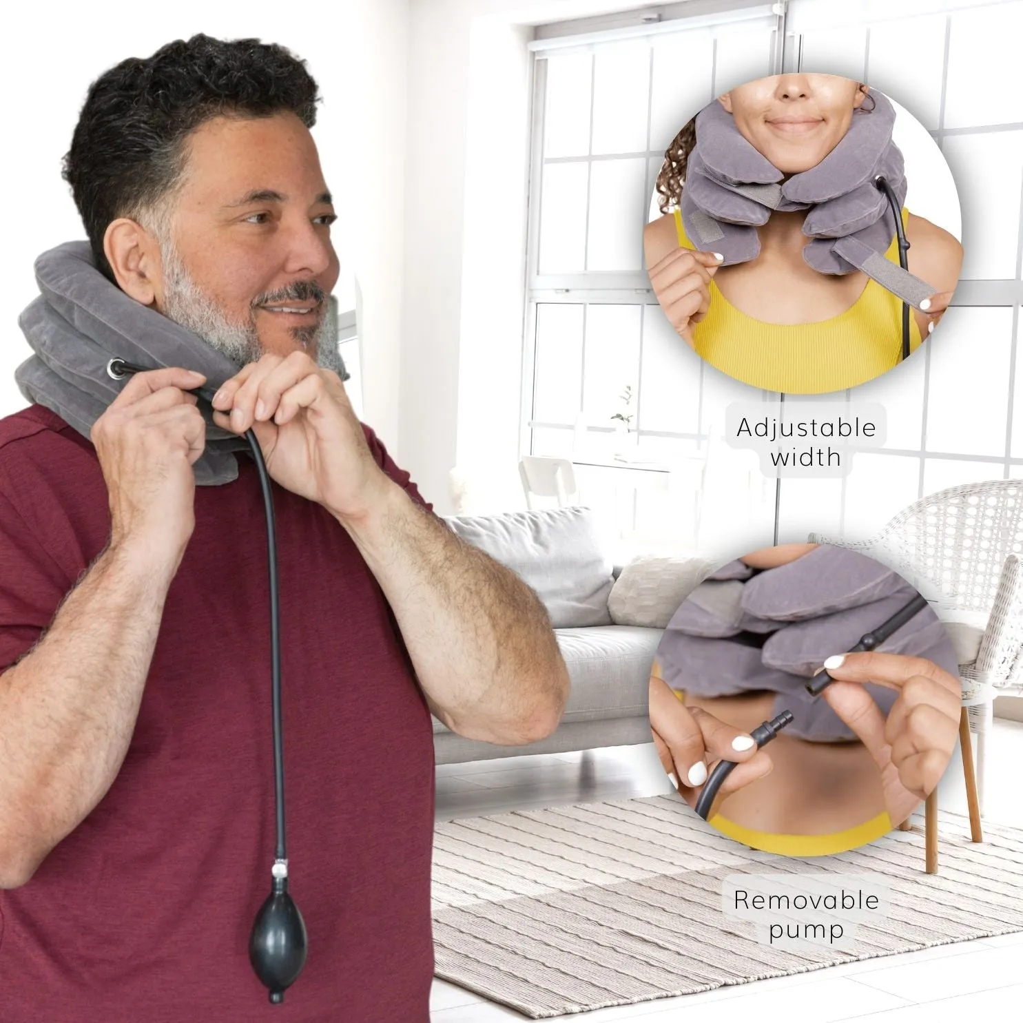 Inflatable Neck Traction Device - Soft Cervical Stretcher Pillow with Pump for At-Home Decompression