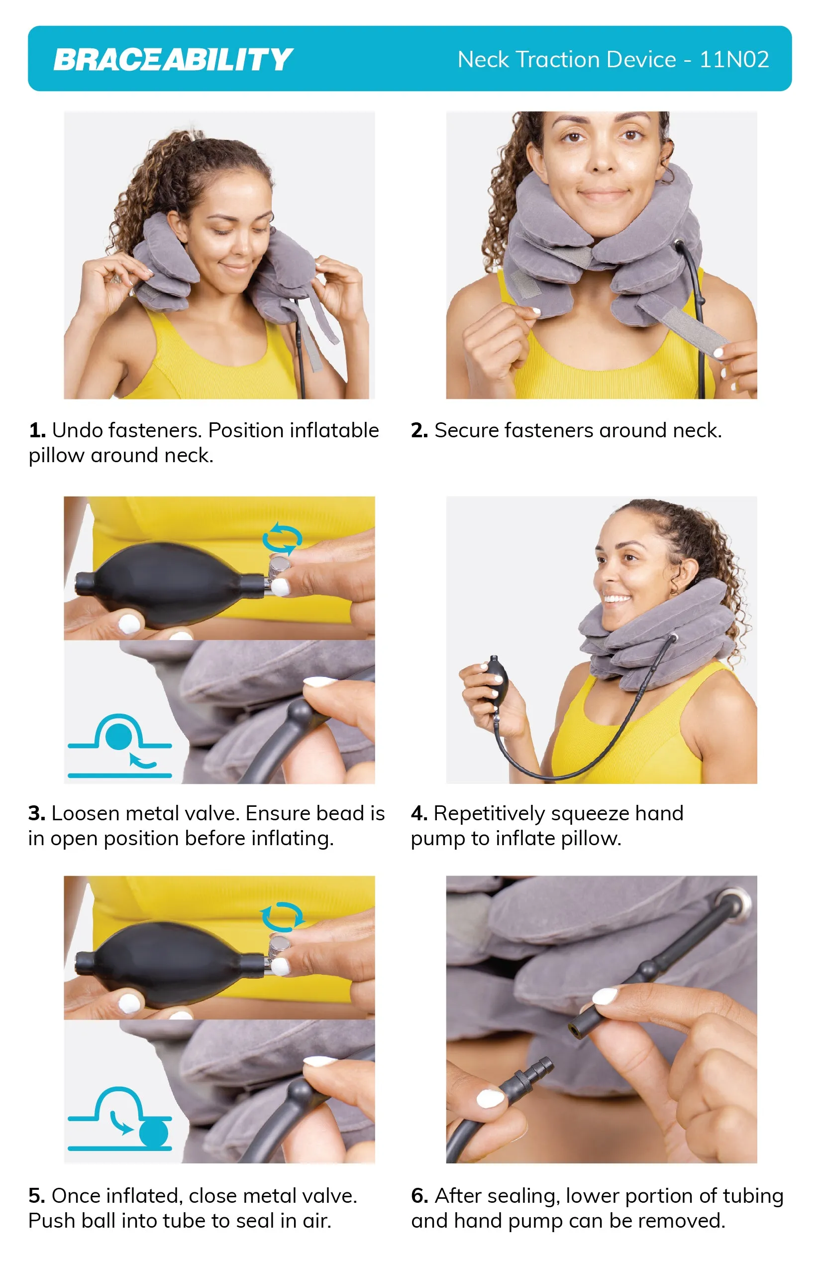 Inflatable Neck Traction Device - Soft Cervical Stretcher Pillow with Pump for At-Home Decompression