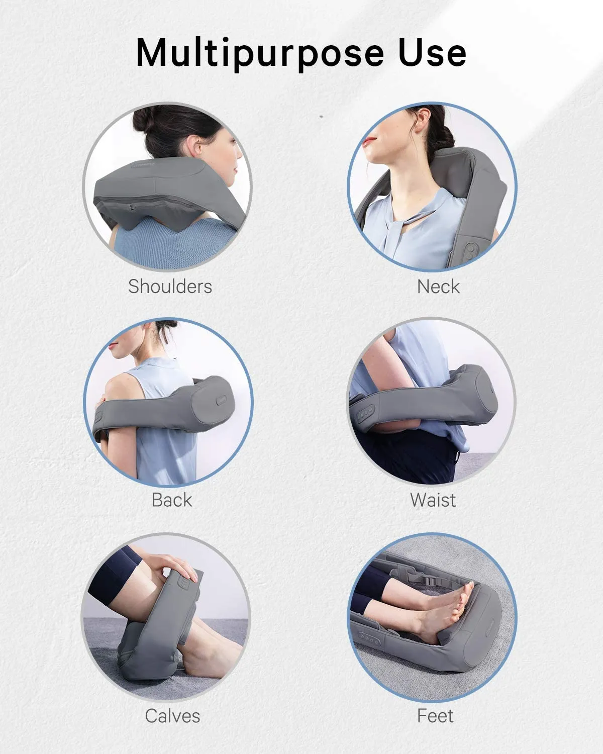 Naipo Neck Back Massager with Adjustable Heat and Straps for Neck and Back, Shoulder, Foot and Legs (Deep Gray)