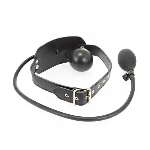 Rimba Leather Black Inflatable Gag with Buckles