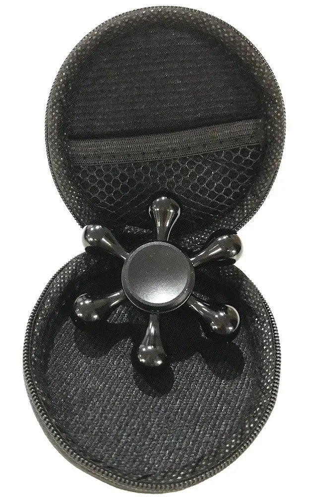 T01-18 Black Aluminum Six Wings Fidget Spinner with Case