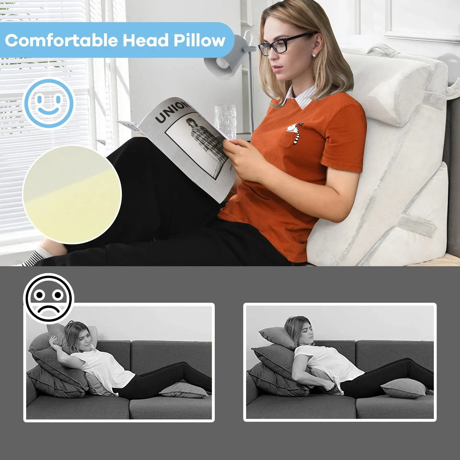 USCostway Bed Wedge Pillow Adjustable Neck Back Support Memory Foam Headrest White-